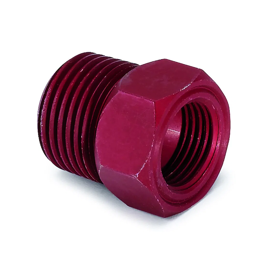 2273 – AUTO METER Adapter Fitting, 5/8 Inch Female to 1/2 Inch Male Red Aluminum Single